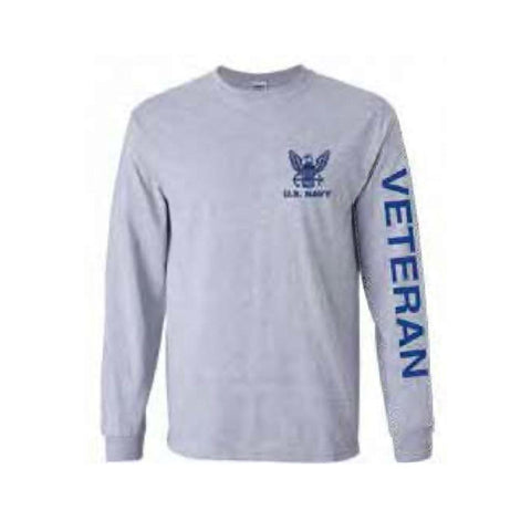 U.S. Navy Veteran Sport Long Sleeve Shirt -Grey - Military Republic