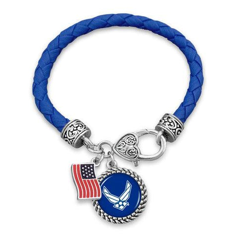 U.S. Air Force® Leather Bracelet with Flag Accent - Military Republic