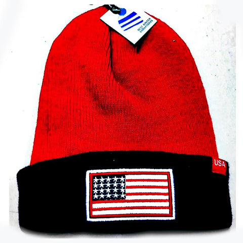 USA Flag Red Navy Long Knit Watch Cap Beanie