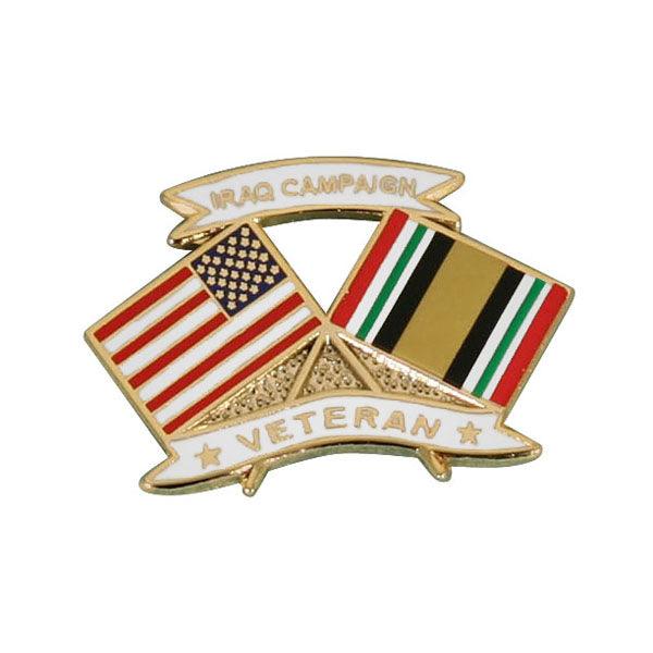 USA Iraq Campaign Veteran Crossed Flag Lapel Pin - Military Republic
