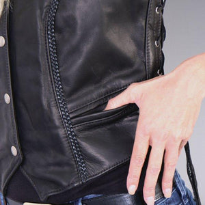 USA Made Braided Design Ladies Leather Vest - Military Republic