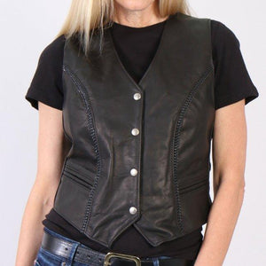 USA Made Braided Design Ladies Leather Vest - Military Republic