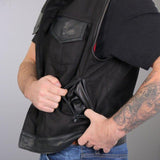 USA Made Denim and Leather Vest with Red Lining - Military Republic