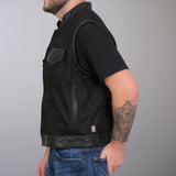USA Made Denim and Leather Vest with Red Lining - Military Republic