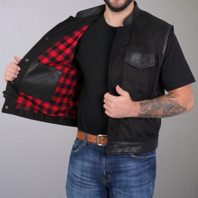 USA Made Denim and Leather Vest with Red Lining - Military Republic