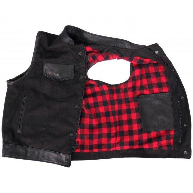 USA Made Denim and Leather Vest with Red Lining - Military Republic