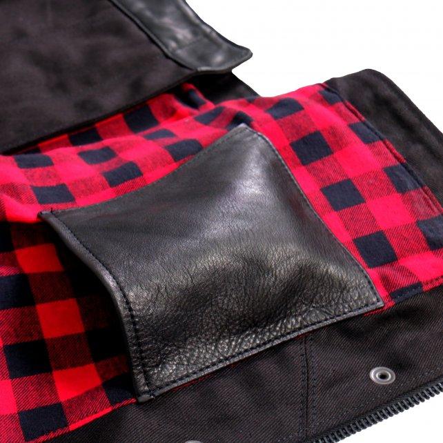 USA Made Denim and Leather Vest with Red Lining - Military Republic
