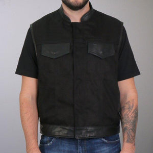 USA Made Denim and Leather Vest with Red Lining - Military Republic