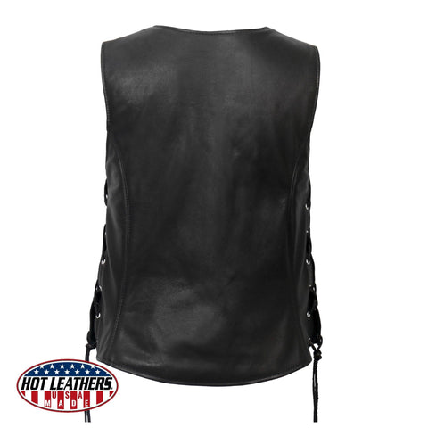 USA Made Side Lace Hot Leathers Biker Vest - Military Republic