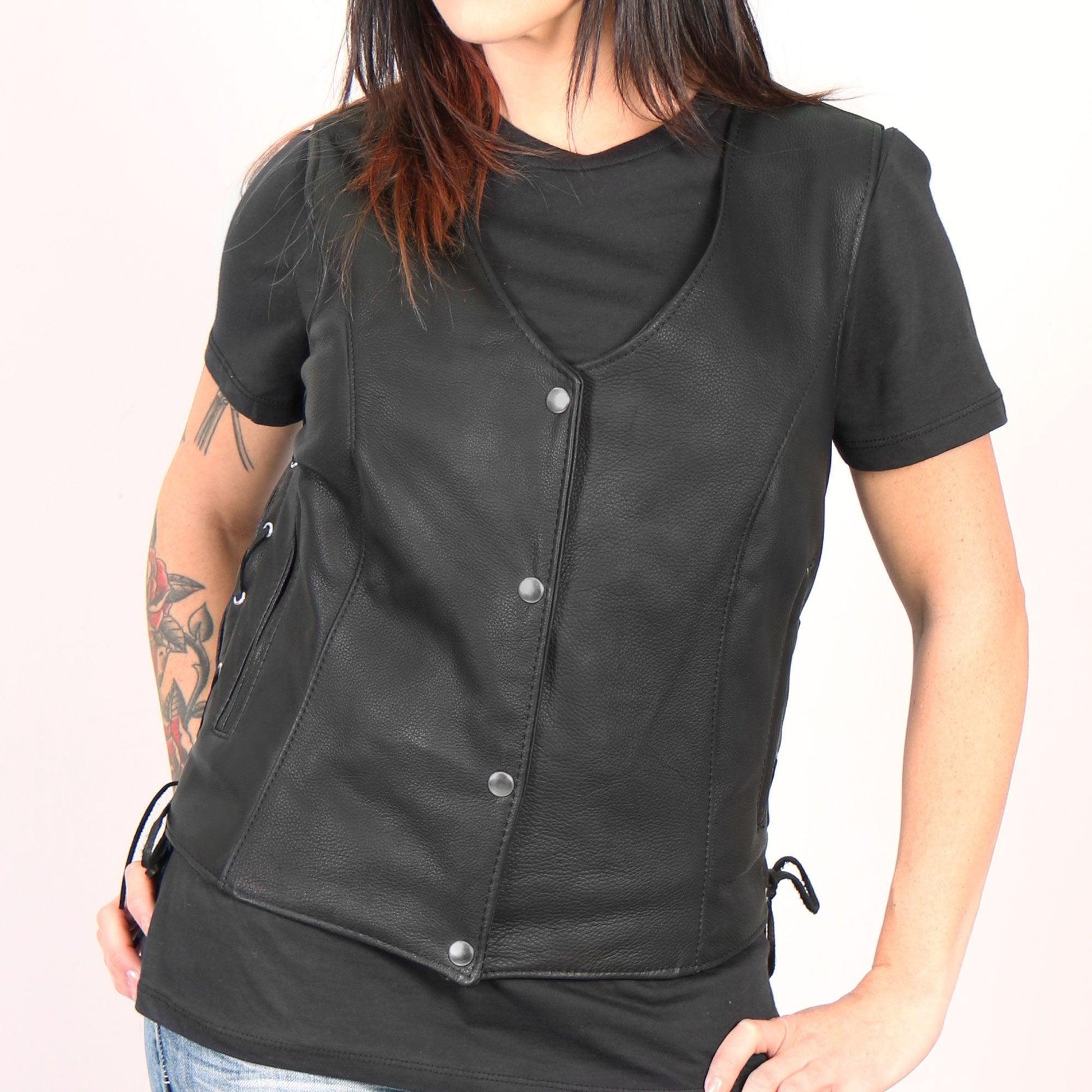 USA Made Side Lace Hot Leathers Biker Vest - Military Republic
