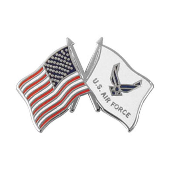 USA and Air Force with Wing Logo Crossed Flag Lapel Pin 5/8 x 1" - Military Republic
