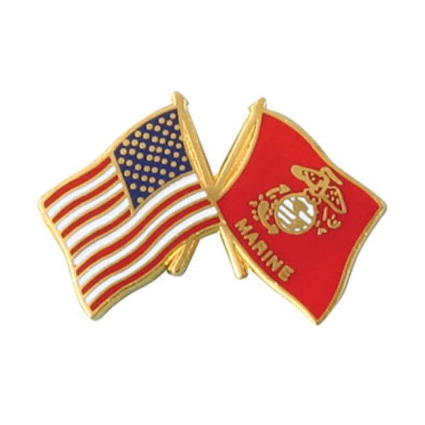 USA and Marine EGA Crossed Flag Lapel Pin 3/4 x 1" - Military Republic