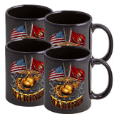 USMC Double Flag EGA Logo Stoneware Mug Set- Black - Military Republic