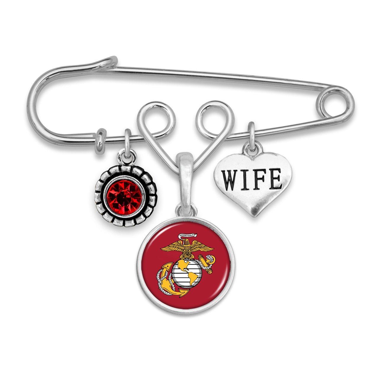 U.S. Marines Triple Charm Brooch with Wife Accent Charm - Military Republic