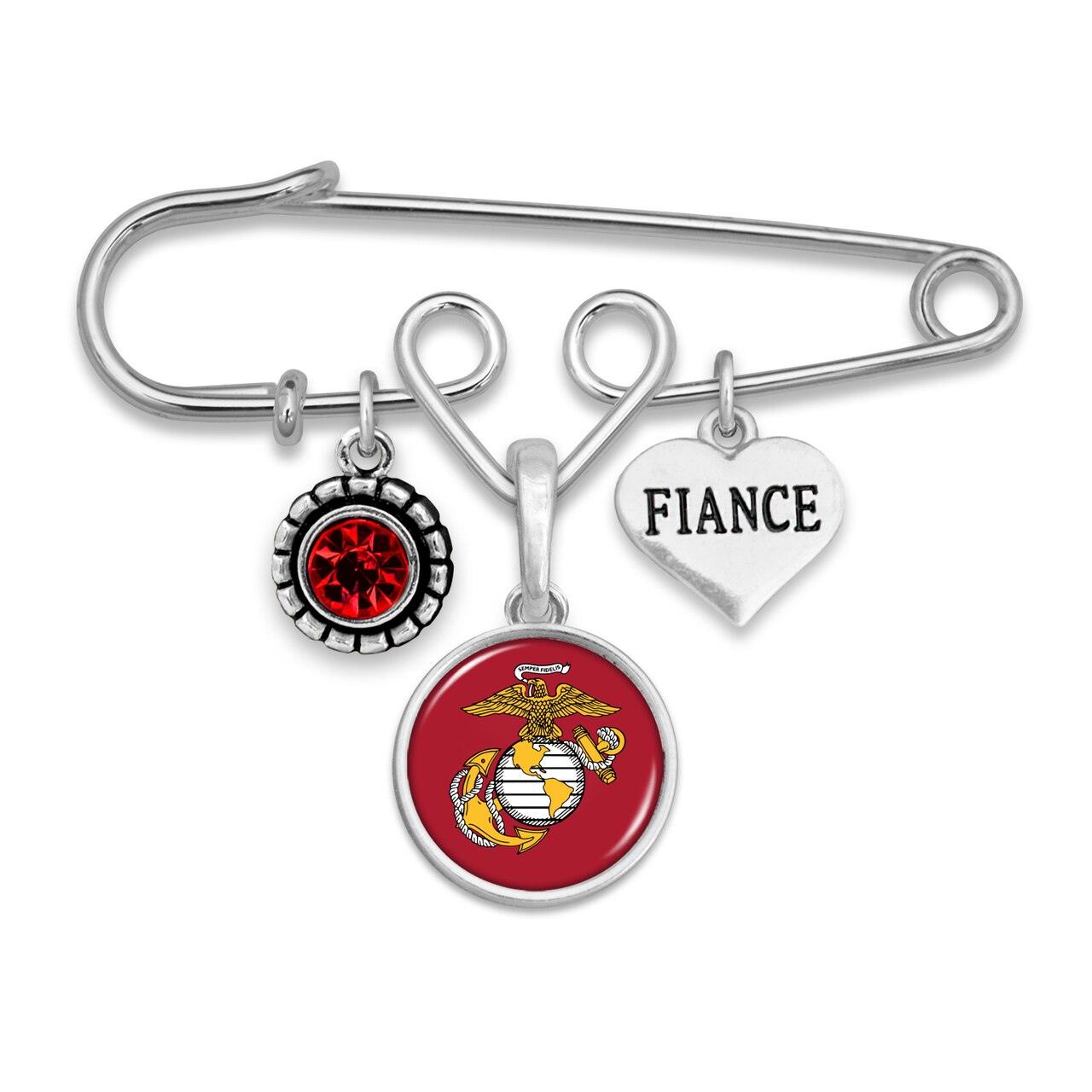 U.S. Marines Triple Charm Brooch with Fiance Accent Charm - Military Republic