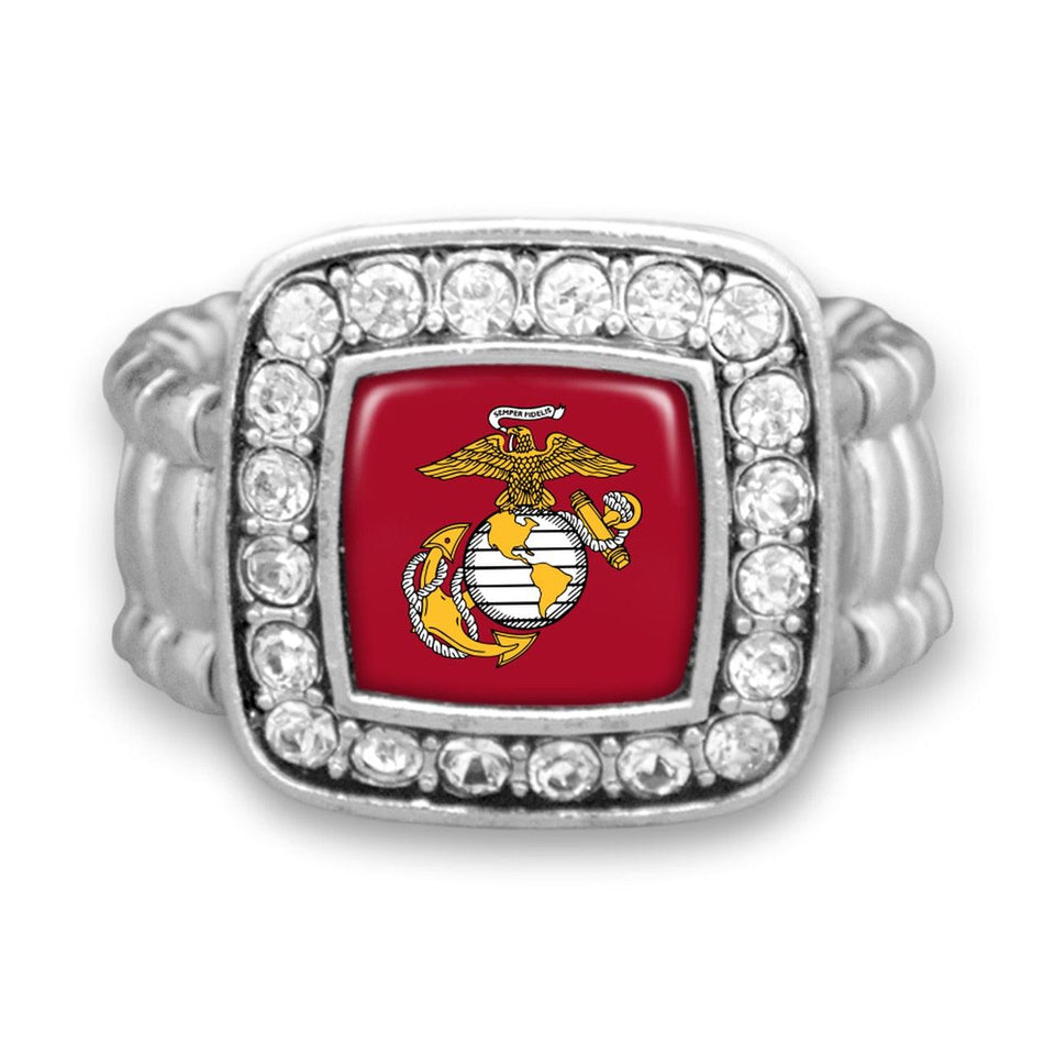 U.S. Marines Stretchy Ring with Square Crystal Edge - Military Republic