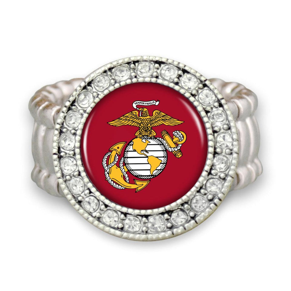 U.S. Marines Stretchy Ring with Round Crystal Edge - Military Republic