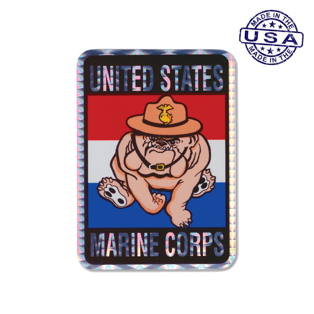 United States Marines Bulldog Holographic Rectangle Sticker (2.5" x 3.5") - Military Republic