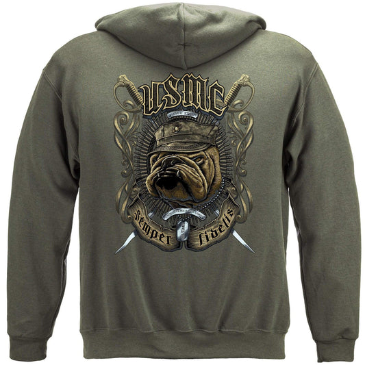 USMC Bull Dog Crossed Swords Hoodie - Military Republic