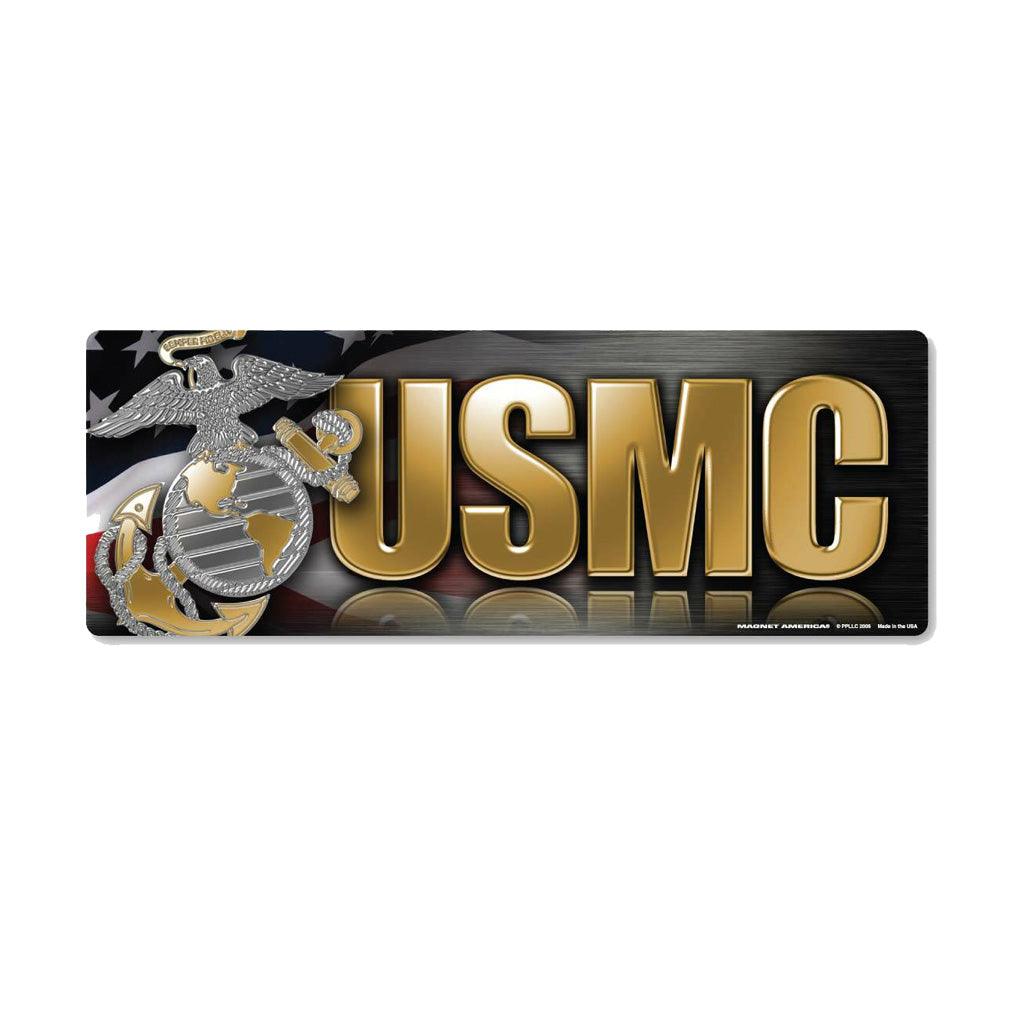 United States Marines Chrome Bumper Strip Magnet (7.75" x 2.88") - Military Republic