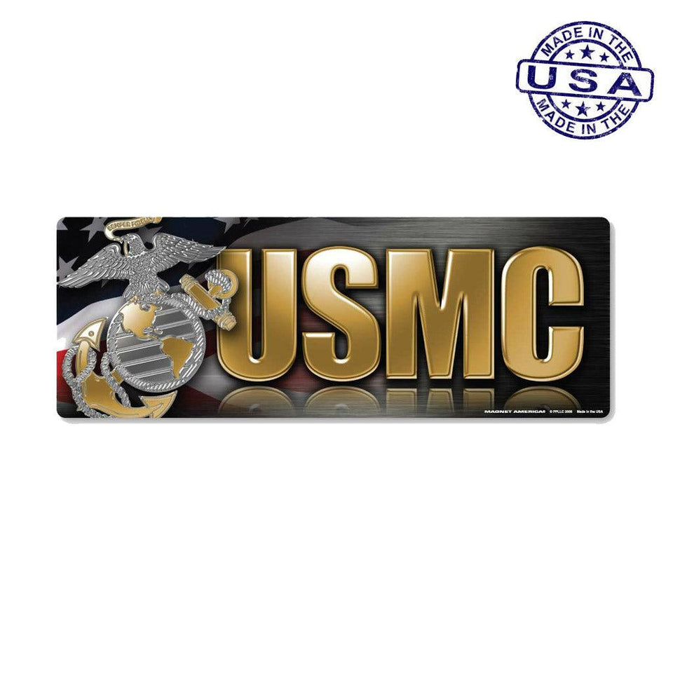 United States Marines Chrome Bumper Strip Magnet (7.75" x 2.88") - Military Republic