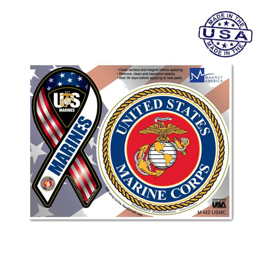 United States Marines Combo Mini Ribbon (2" x 4") and Circle (3.75") Magnets - Military Republic