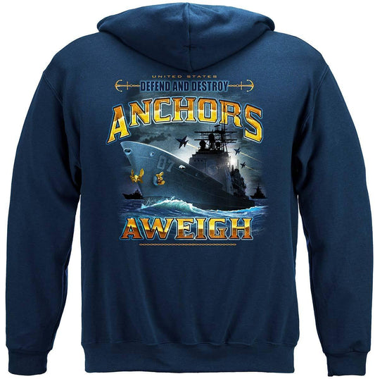 US NAVY Anchors Aweigh Defend And Destroy Premium Hoodie - Military Republic