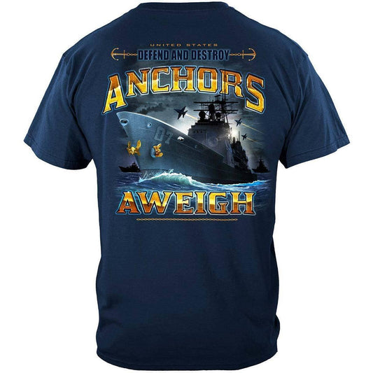 US NAVY Anchors Aweigh Defend And Destroy Premium T-Shirt - Military Republic