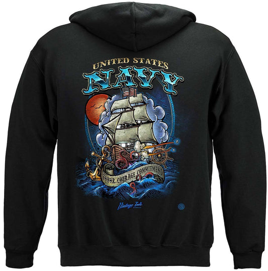 US NAVY Vintage Tattoo Battle Schooners United States Navy USN Premium Hoodie - Military Republic