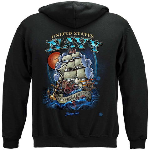 US NAVY Vintage Tattoo Battle Schooners United States Navy USN Premium Hoodie - Military Republic