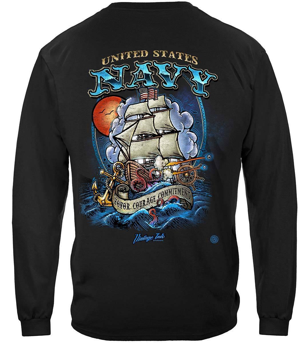 US NAVY Vintage Tattoo Battle Schooners United States Navy USN Premium Hoodie - Military Republic