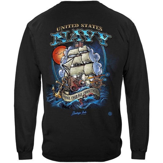 US NAVY Vintage Tattoo Battle Schooners United States Navy USN Premium Long Sleeve - Military Republic