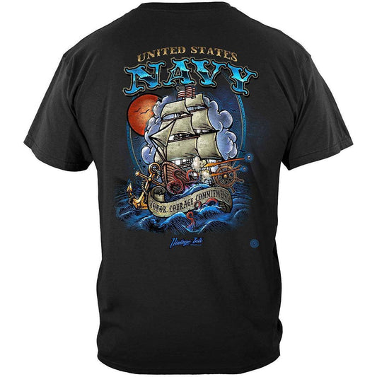 US NAVY Vintage Tattoo Battle Schooners United States Navy USN Premium T-Shirt - Military Republic