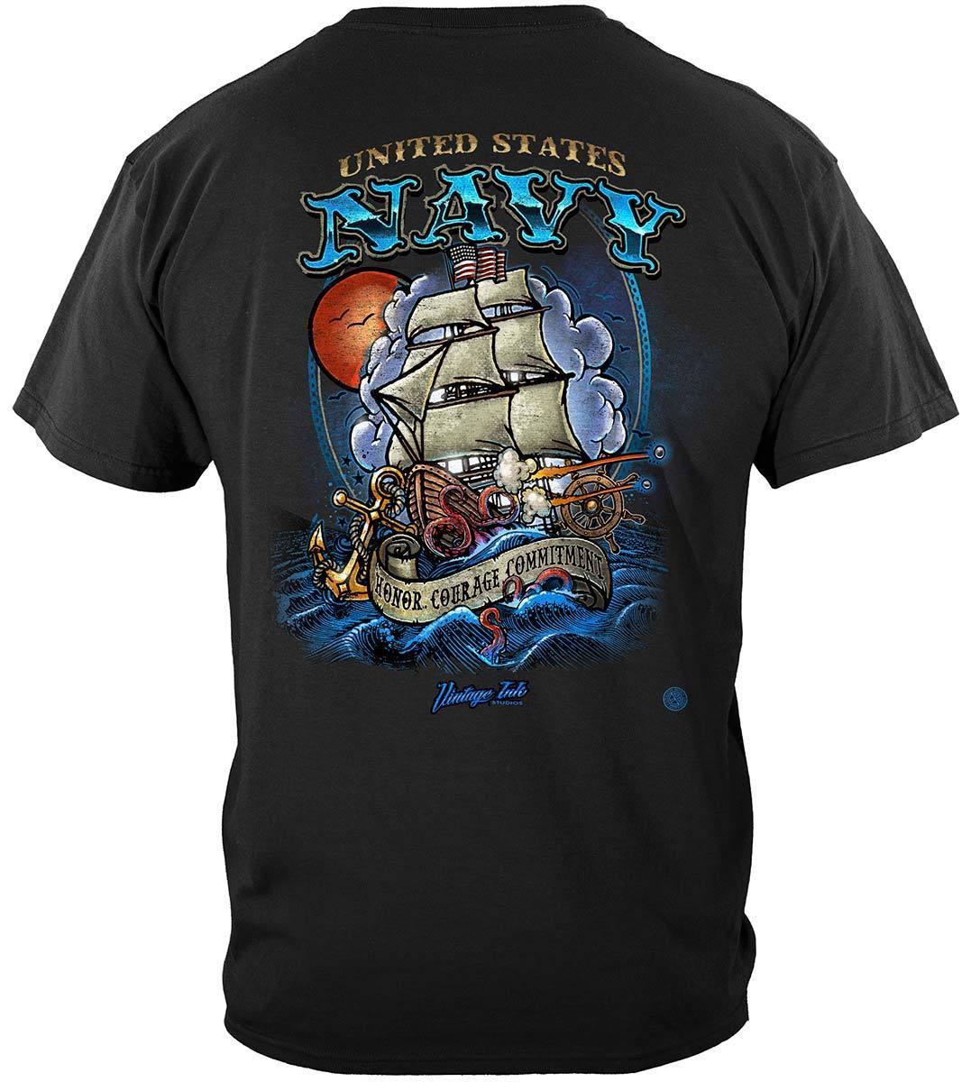 US NAVY Vintage Tattoo Battle Schooners United States Navy USN Premium Hoodie - Military Republic