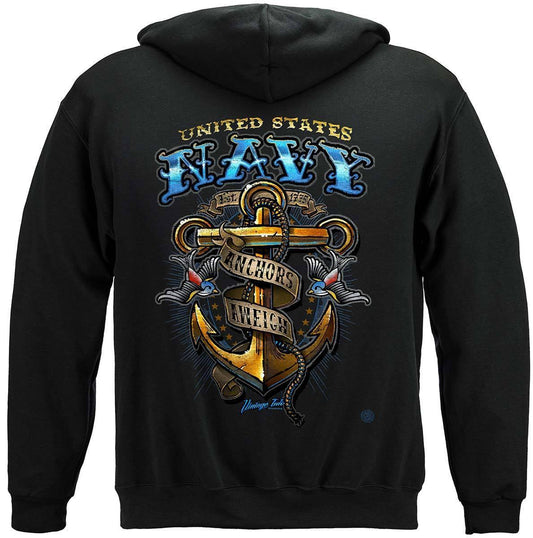 US NAVY Vintage Tattoo Classic Anchor United States Navy USN Premium Hoodie - Military Republic