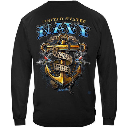 US NAVY Vintage Tattoo Classic Anchor United States Navy USN Premium Long Sleeve - Military Republic