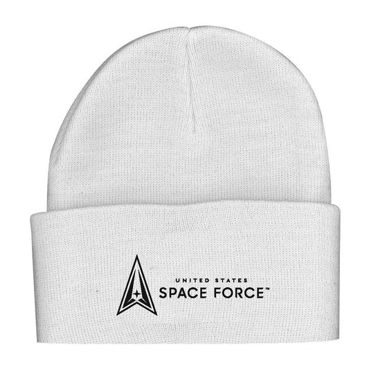 U.S. Space Force Logo on White Knit Watch Cap