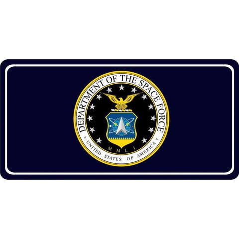 U.S. Space Force Logo On Navy Blue Photo License Plate - Military Republic