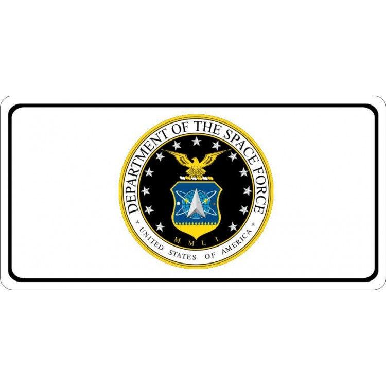 U.S. Space Force Logo On White Photo License Plate - Military Republic