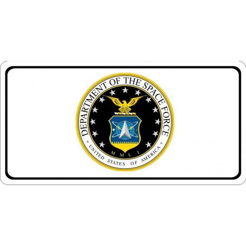 U.S. Space Force Logo On White Photo License Plate - Military Republic