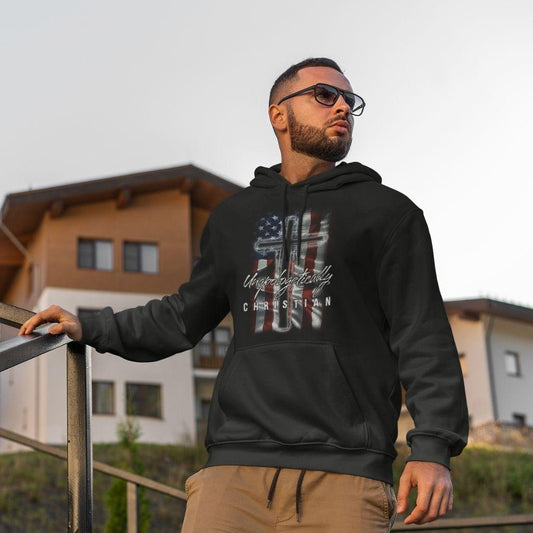 Unapologetically Christian USA Flag & Cross Unisex Hoodie - Military Republic