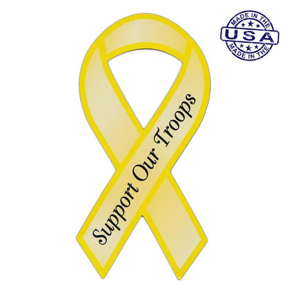 United States Patriotic Support our Troops Yellow Ribbon Magnet (3.88" x 8") - Military Republic