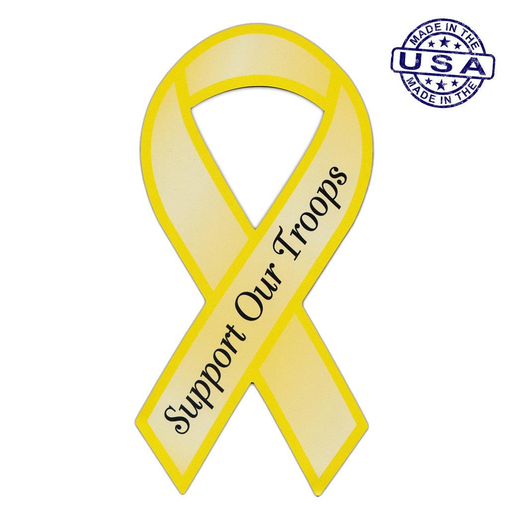 United States Patriotic Support our Troops Yellow Ribbon Magnet (3.88" x 8") - Military Republic