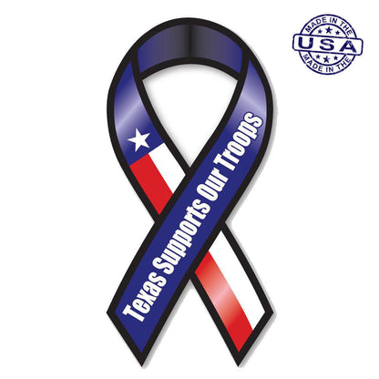 United States Patriotic Texas Supports Our Troops Ribbon Magnet (3.88" x 8") - Military Republic