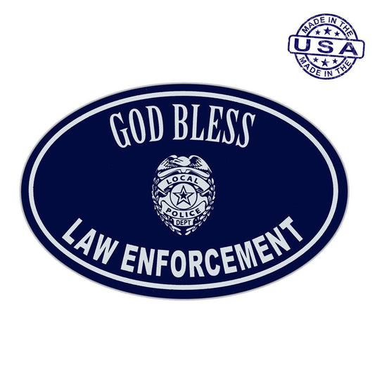 United States Police God Bless Law Enforcement Magnet Oval 6" x 4" - Military Republic