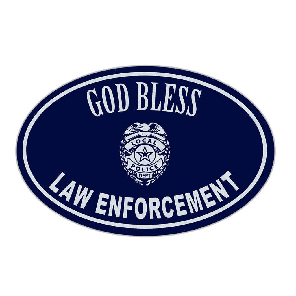 United States Police God Bless Law Enforcement Magnet Oval 6" x 4" - Military Republic