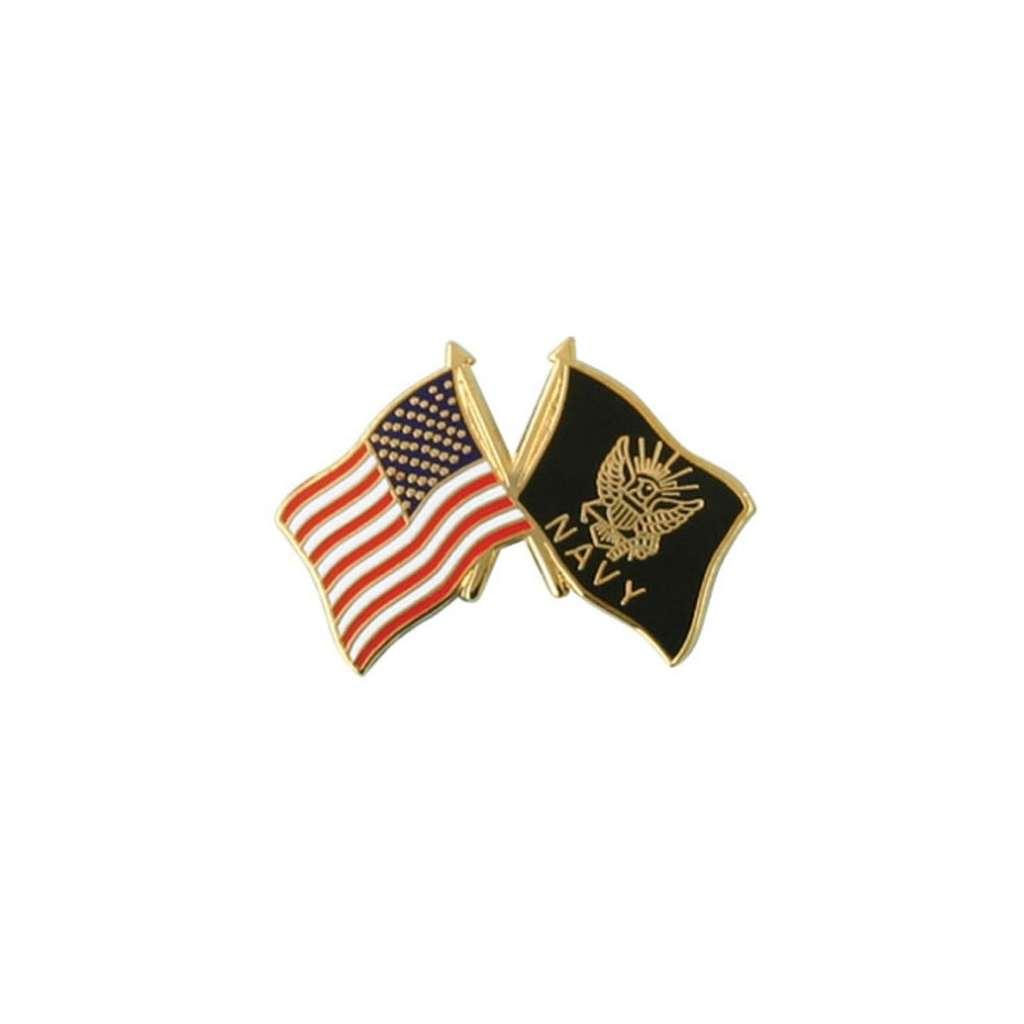 United States and Navy Crest Crossed Flag Lapel Pin 3/4 x 1 - Military Republic
