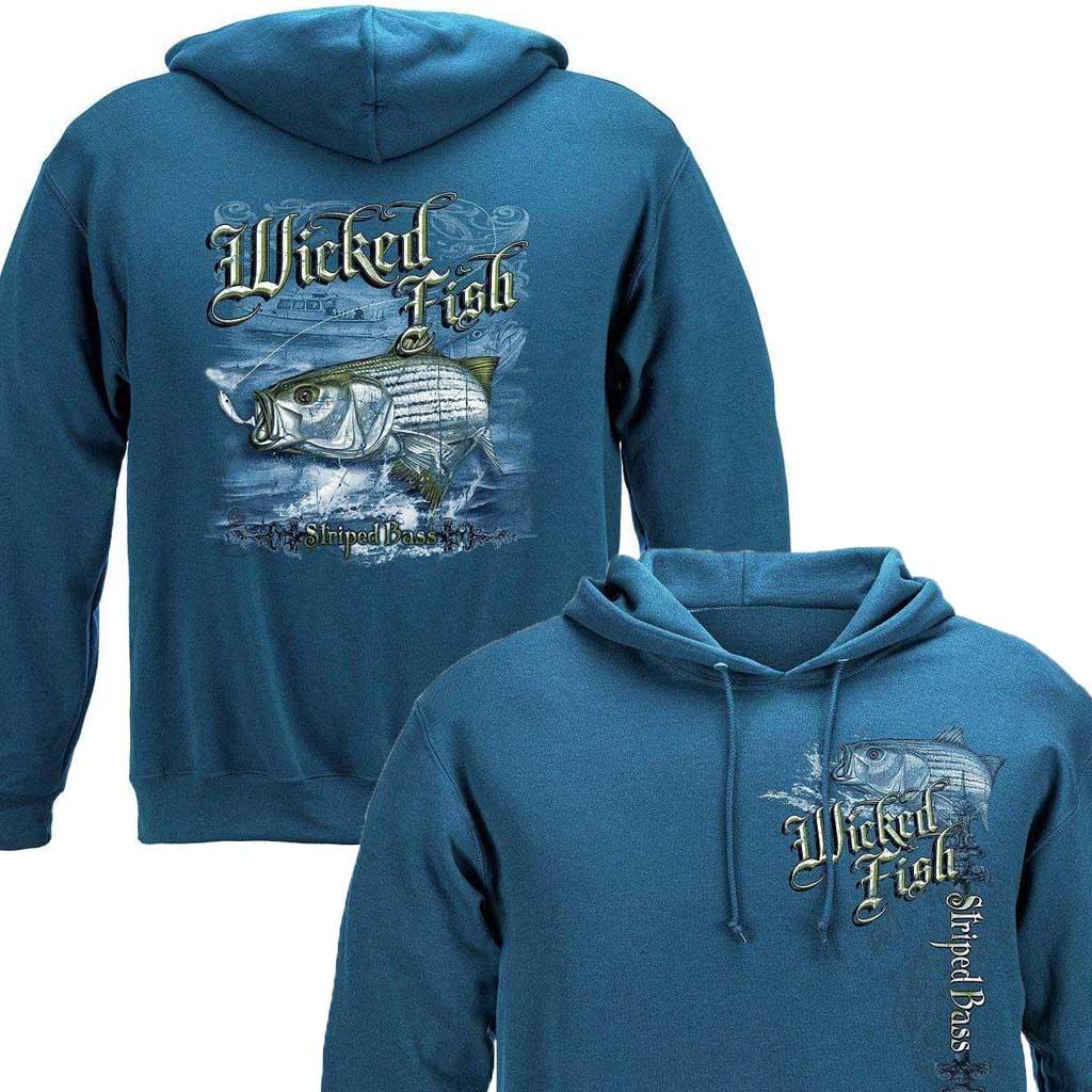 Erazor Bits Wicked Fish Striped Bass Hooded Sweatshirt Indigo Blue