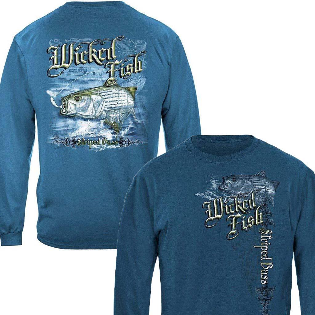 Wicked Fish Striped Bass Hooked Long Sleeve Shirt - Military Republic