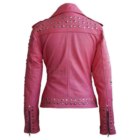 Real Pink Women's Studded Genuine Leather Carlotta Jacket - Military Republic